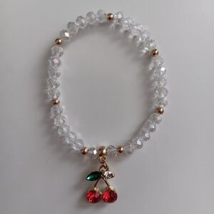 Aurora Borealis Disco Cherry Charm Stretch Bracelet New